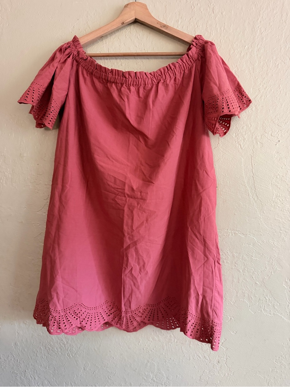 iris Rose Pink Off-Shoulder Eyelet Mini Dress